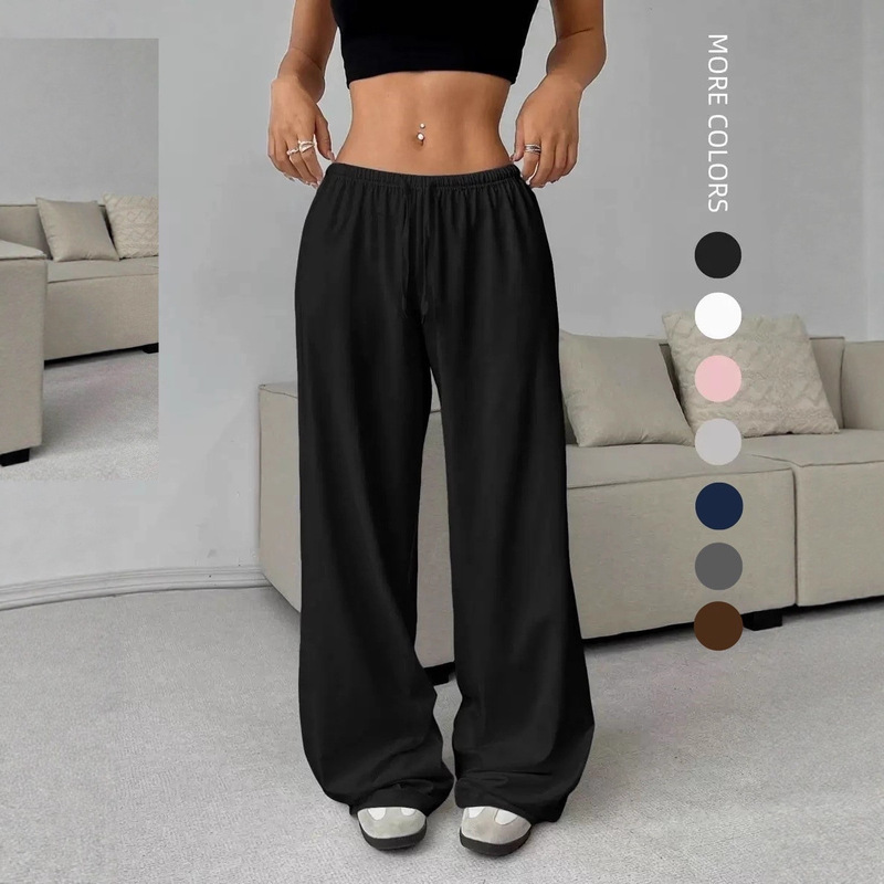 Cross-border European and American Women's Clothing Amazon AliExpress Stand-alone Solid Color Trousers with Loose Waist and Lace-up Wide Leg Casual Pants