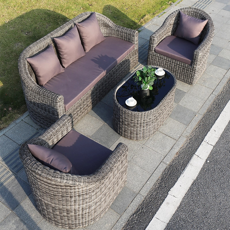 Villa al aire libre ocio doble sofá de caña combinación de muebles de caña al aire libre impermeable y protector solar sofá de caña redondo