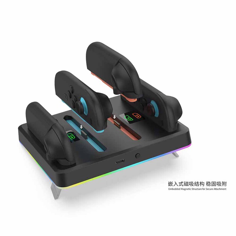 Switch2 Left and Right Handle Charging Stand Switch2 Small Handle Four-In-One Charger with Rgb Light Tns-3160