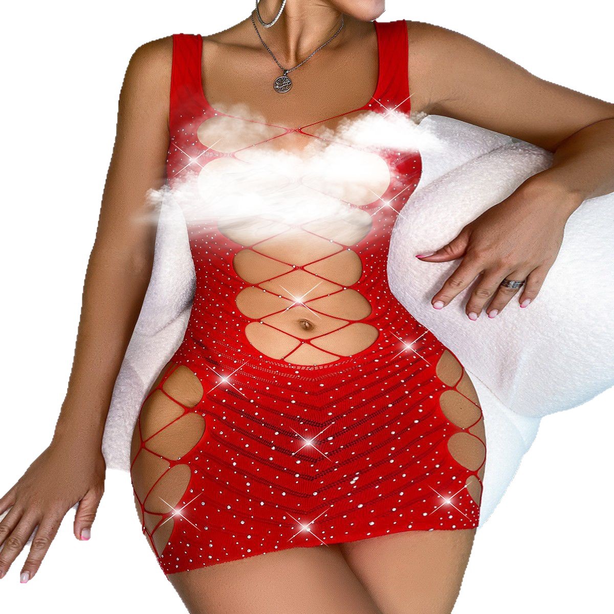Lencería Sexy Benqian, Nuevo Vestido Sexy sin Tirantes con Pedrería, Volantes y Espalda Descubierta T2050