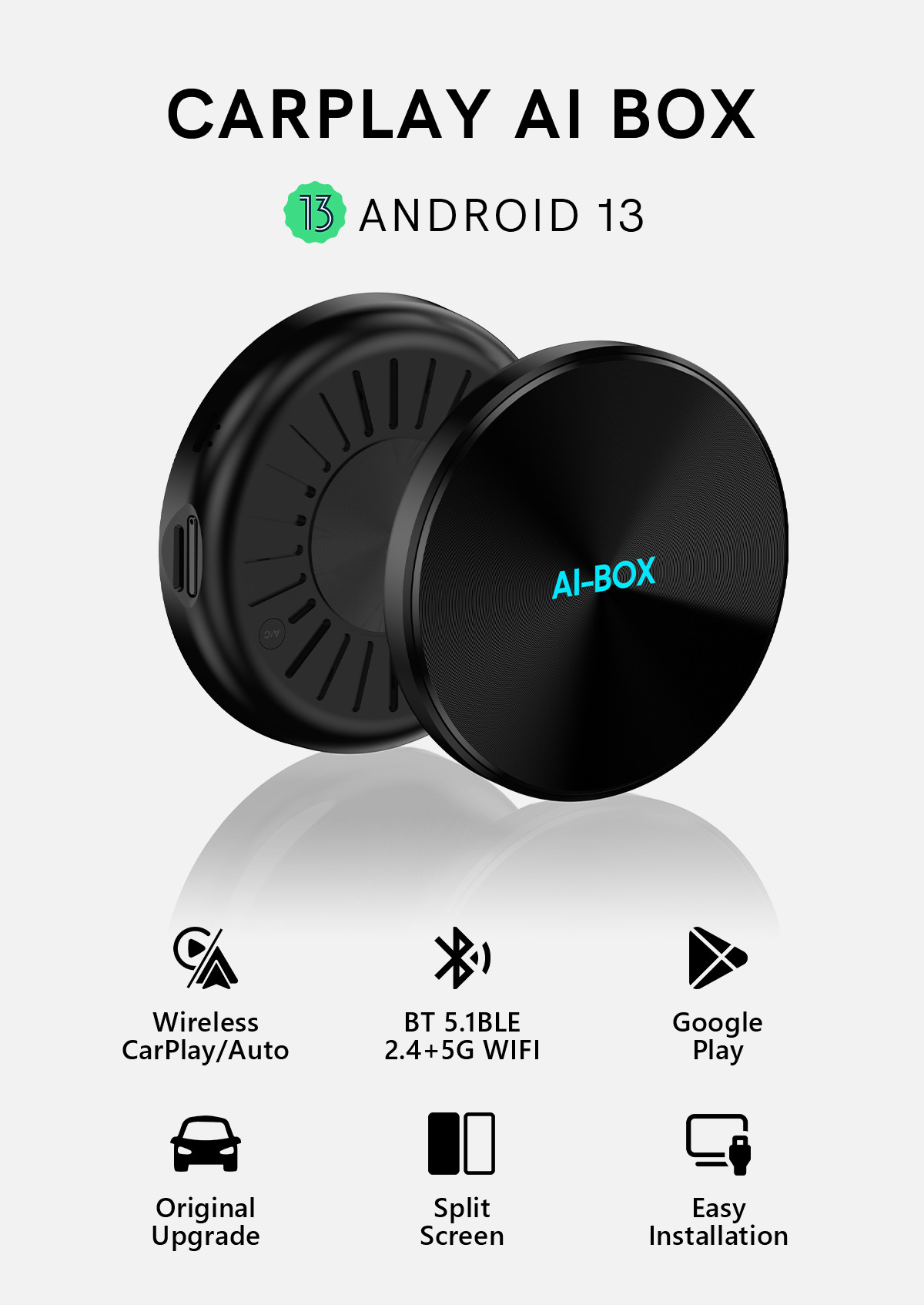 Smart car wireless carplay box, converts original car wired system to wireless carplay box, Android box, Qualcomm