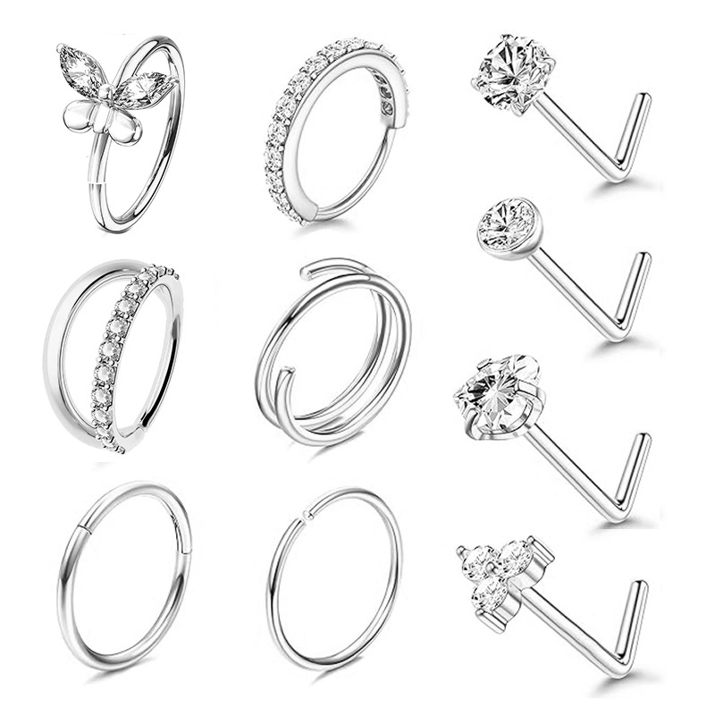 Silver pointed spike labret stud material detail