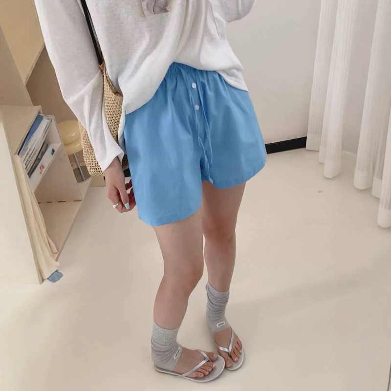 Jimo Original Factory 26 New Style Colorful Summer Linen Korean Style Elastic Waist Button Shorts for Women Versatile Comfortable Casual Pants