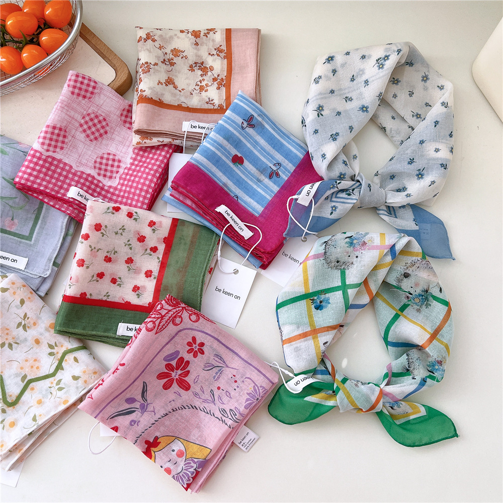 55棉麻透气小方巾丝巾女春秋天复古文艺百搭学生领巾发带装饰围巾