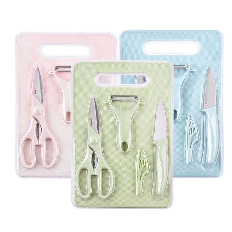 Cuchillo de frutas de acero inoxidable Juego de cuatro piezas de tabla de cortar Cuchillo doméstico Cuchillo Cuchillo Cepillo Juego de cuchillos de cocina Un juego completo de cuchillos de tabla de cortar