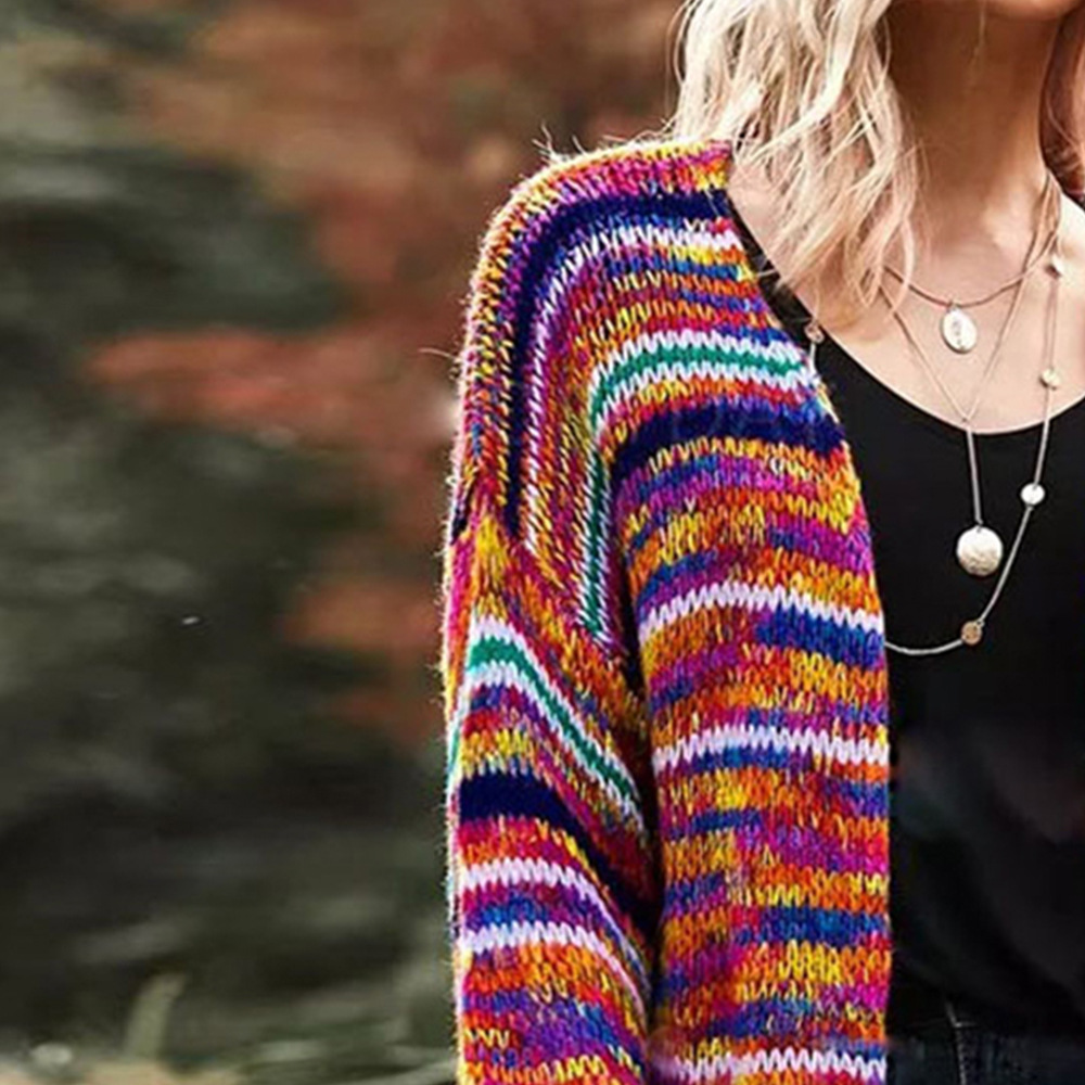 Damenbekleidung Herbst und Winter gestreifte Wolle gestrickt lose Strickjacke dünnen Mantel_voghion.com