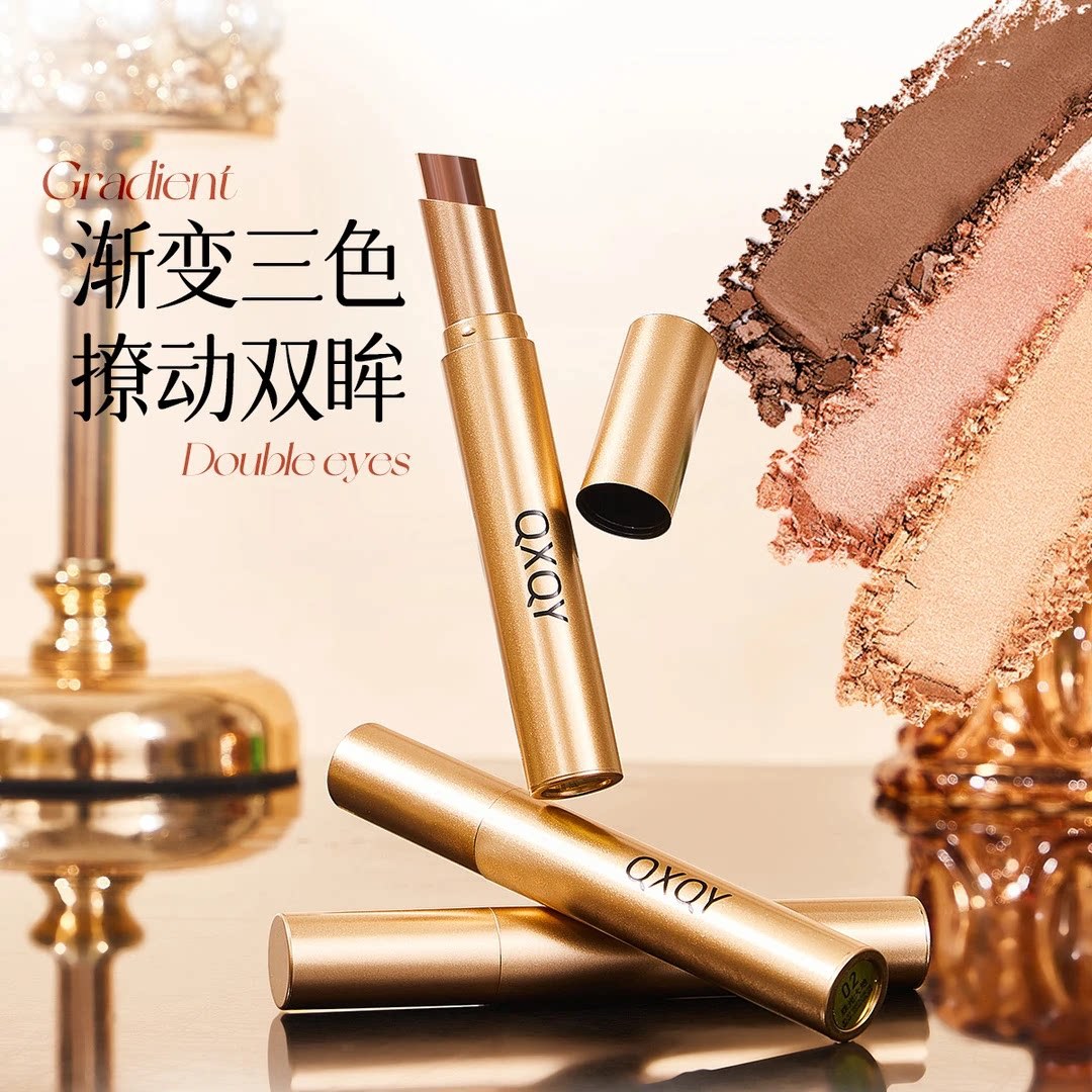 Qxqy Radiant Three-Color Eyeshadow Stick One-Step Gradient Matte Fine Shimmer Pearlescent Highlighter Eye Makeup Cross-Border Cosmetics