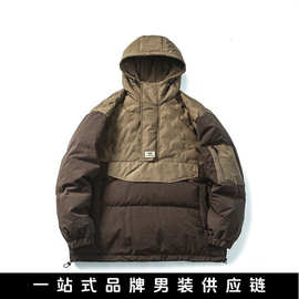 悟俗男装2024冬季新款户外山系撞色拼接连帽羽绒服男宽松保暖外套