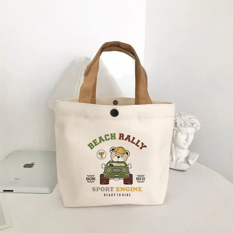 ホット販売クマキャンバスバッグ女子学生ポータブル仕事小さなハンドランチバッグハンドバッグキャンバスバッグギフトバッグ|undefined
