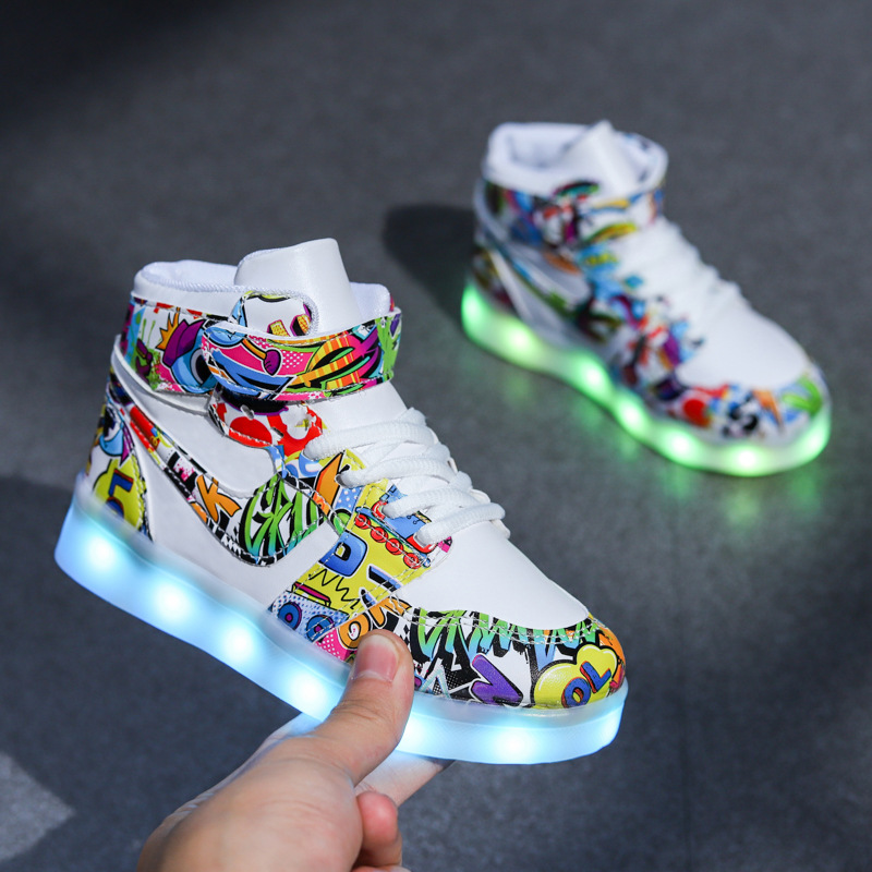 Guanglan rechargeable light-up shoes, light-up shoes, high-top colorful children's boys and girls sneakers with light and flash, dropshipping