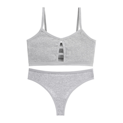 French underwear women's push-up large size bra threaded cotton sports yoga camisole sexy triangle underwear set