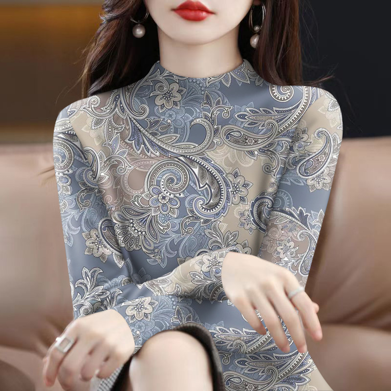 Wholesale 2025 New Spring and Autumn Popular Women's T-Shirt Belly-Covering Thin Half-High Collar Fashionable Long-Sleeved One-Piece Drop Shipping