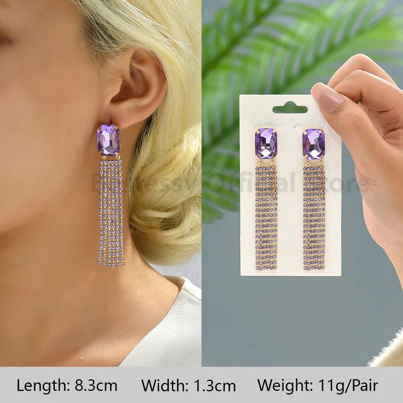 パープル シリーズ ラインストーン イヤリング 女性用 タッセル 花びら Fea|undefined