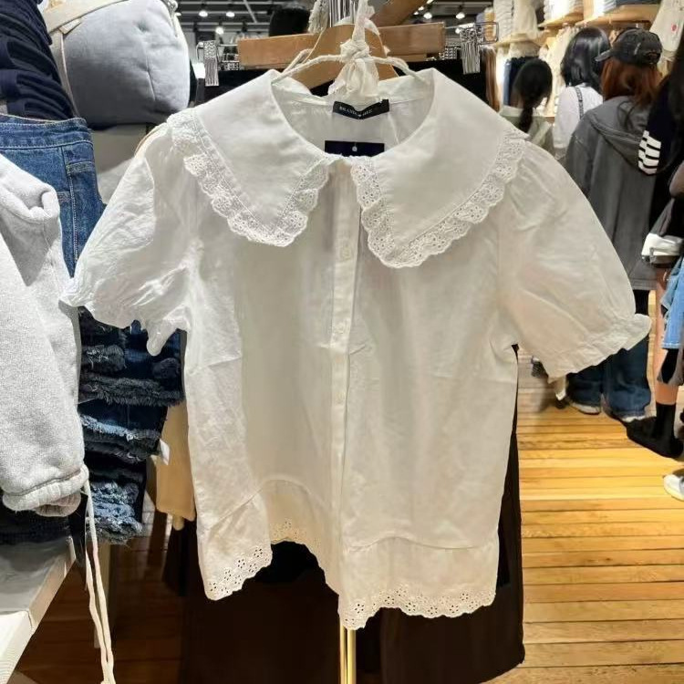 Bm Style White Lace Doll Collar Sweet Short-Sleeve Shirt Cute Youthful Blouse New Top Bm Style White Lace Doll Collar Sweet Short-Sleeve Shirt Cute Youthful Blouse New Top