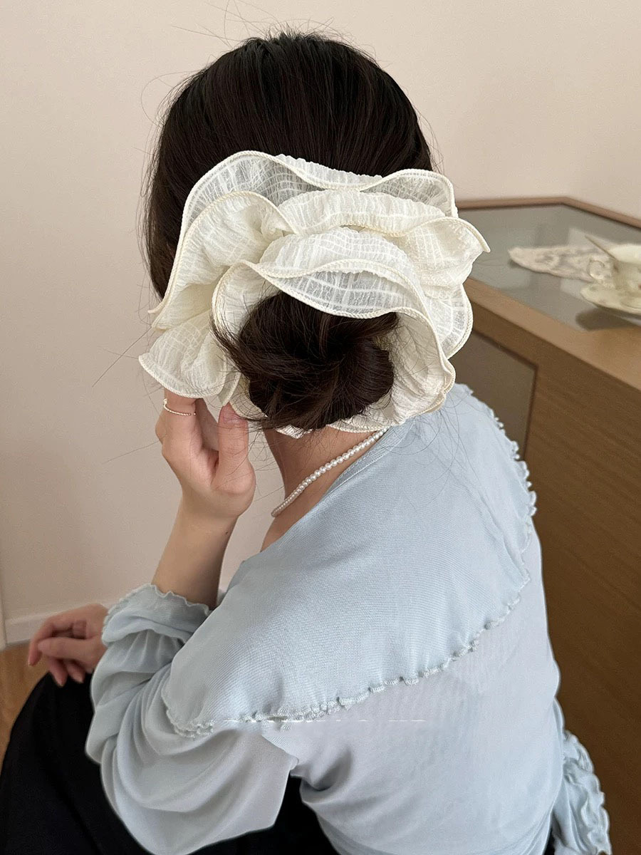 Primavera y verano, esbeltas nubes de color crema francesa de alta calidad, lazo para el cabello grande, cola de caballo, lazo de intestino grueso, tocado, flor para la cabeza