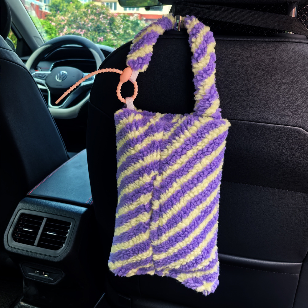 Fabricante directo de caja de toallas para automóviles de rayas de peluche para automóviles colgantes multifuncionales de toallas para fumadores domésticos de automóviles bolsas de toallas de doble propósito
