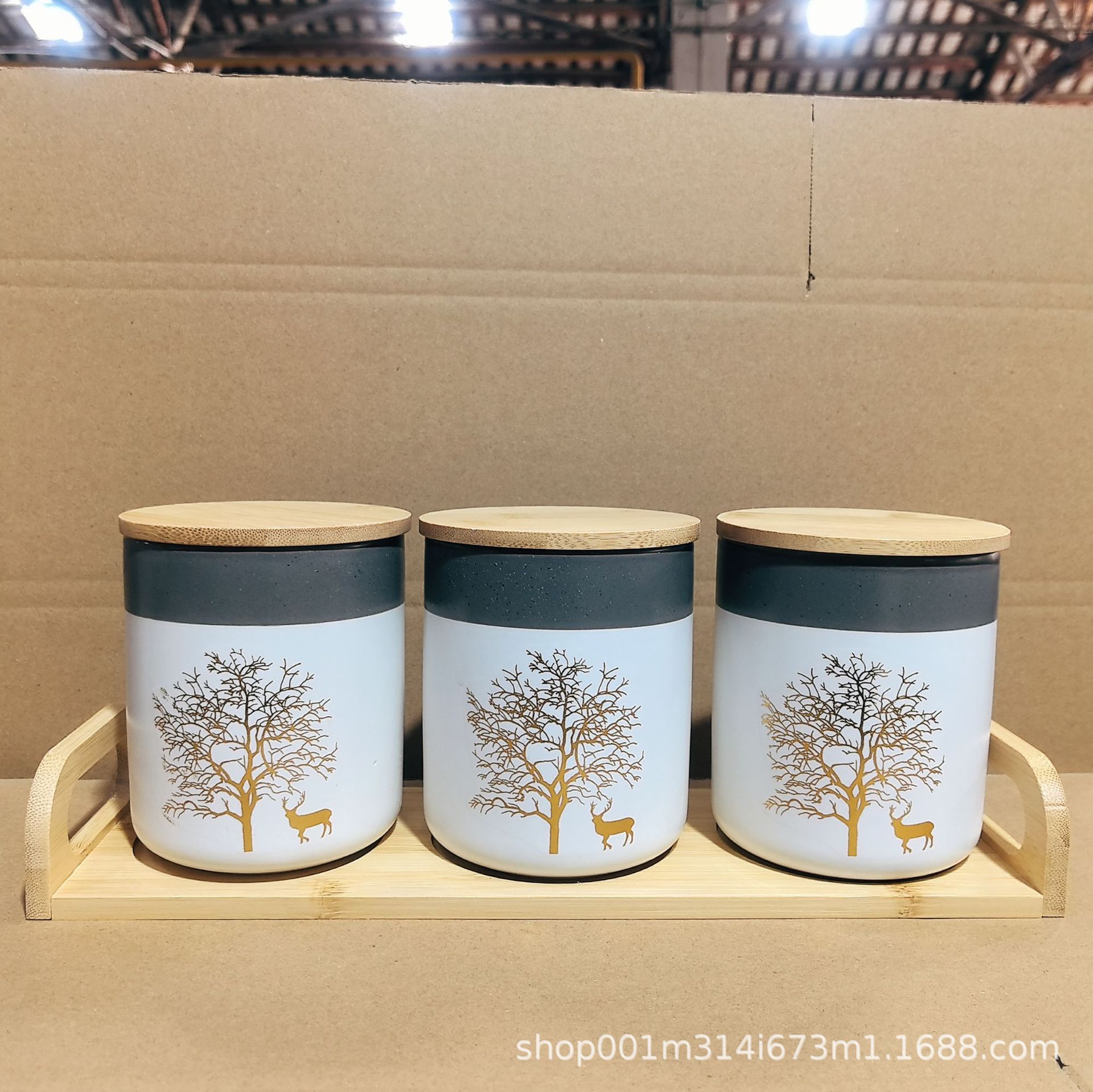 Cocina doméstica de cerámica tanque de almacenamiento de gran capacidad tanque de almacenamiento de granos de café té de dulces set de tres piezas