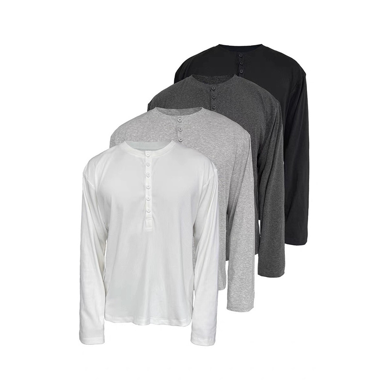 High-Quality Henry Collar Pure Color Long-Sleeved T-Shirt with Silky, Soft, Comfortable, Loose, Casual and Work Clothing Four-Color Bottoming Shirt