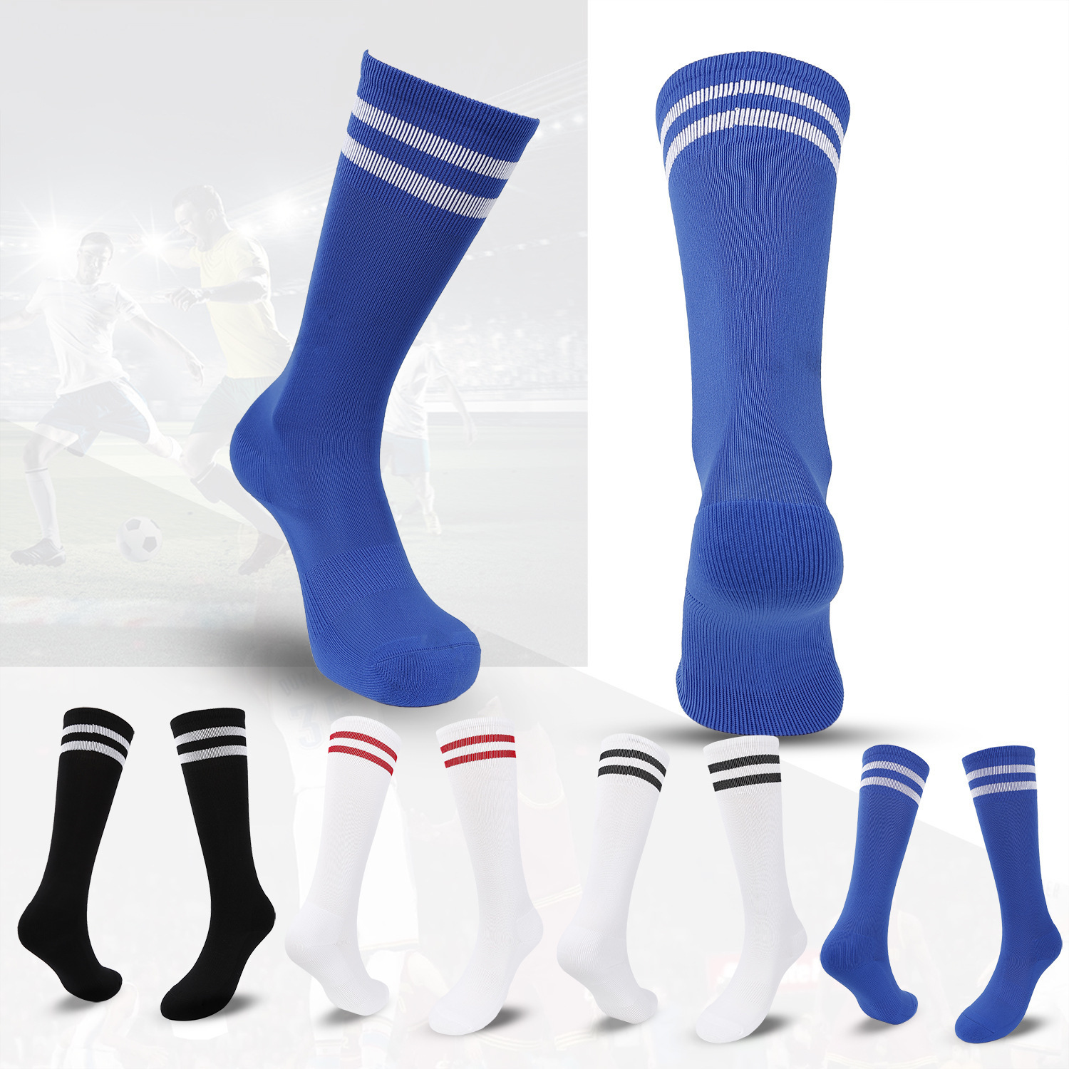 Summer Thin Football Socks, High-Tube Striped Sports Socks for Men, Women, Adults, and Children, Long Socks That Absorb Sweat and Dry Quickly