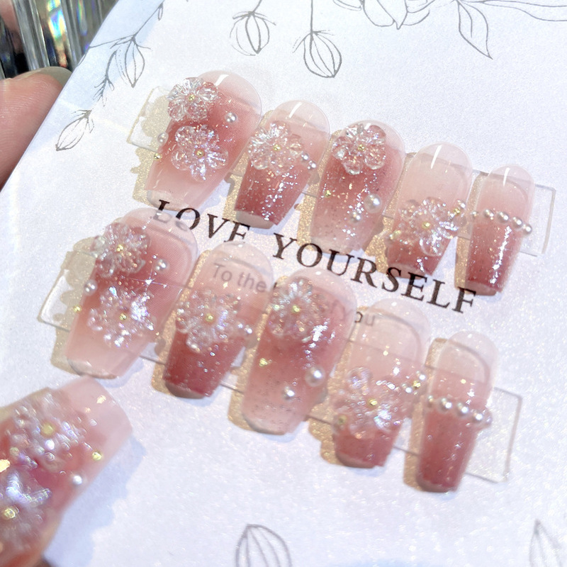 New Style Fresh Nail Art Wear Armor ins Advanced Pure Wind Glitter Nail Patch Flower Pearl Nail Art A32