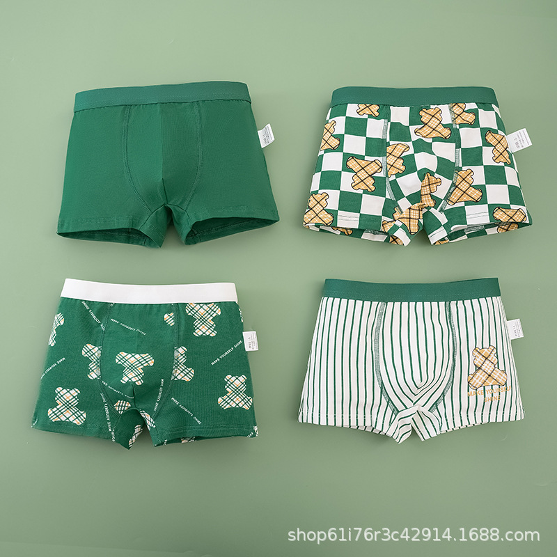Cross-Border Bear Kidsren's Underwear Men's Category a Pure Cotton Boxer Boy Underwear Primary and Secondary School Students Underwear Men's Cotton Printing