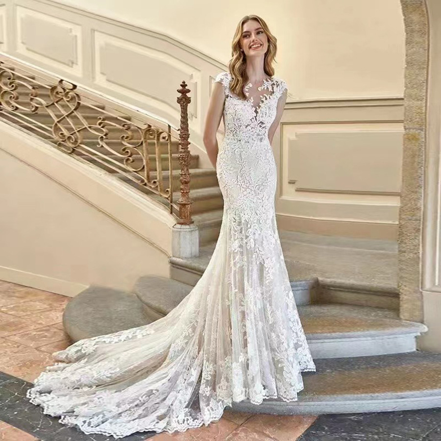 White lace wedding dress for bride