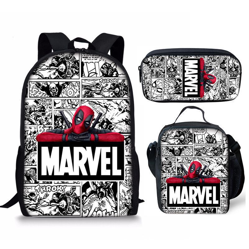 Nuevo deadpool Deadpool paquete de comida de tres piezas bolsa de lápices estudiante mochila de bebé Amazon lindo todo fósforo portátil