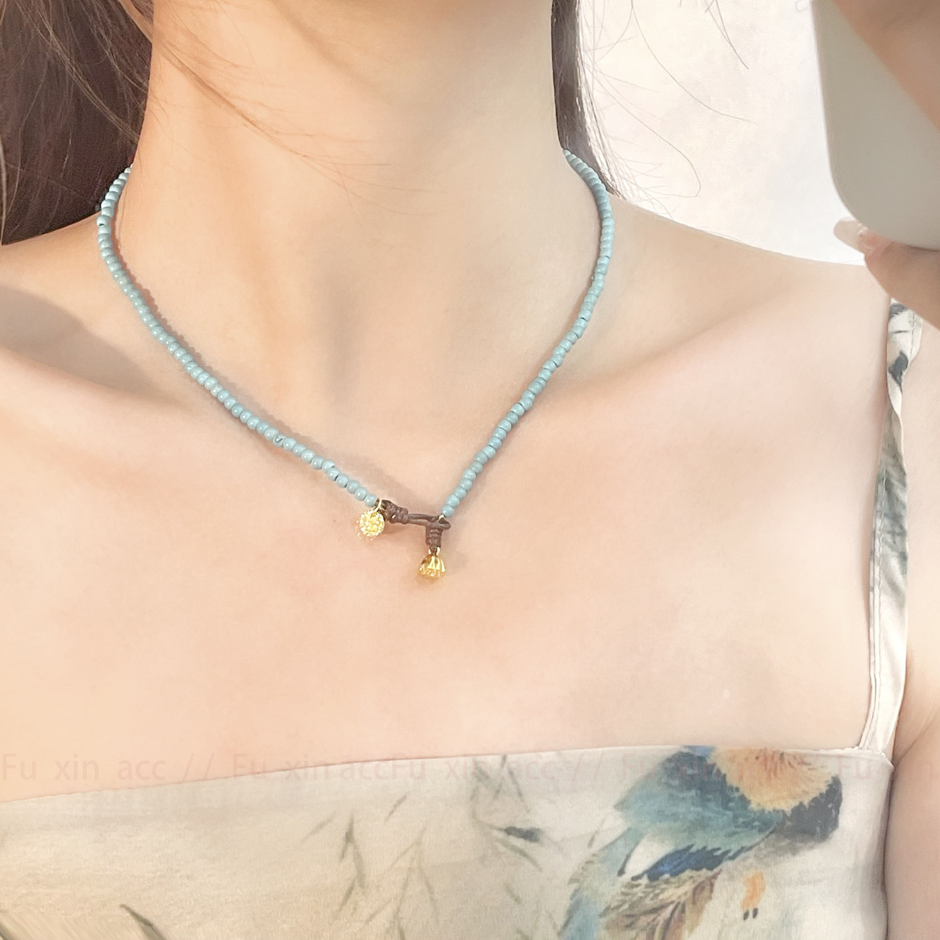 Collier perles turquoise style chinois élégant pour femme_voghion.com