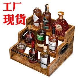 跨境木制调料收纳架阶梯式洋酒展示架实木置物架客厅收纳储物架