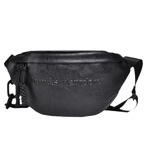 Women's Chest Bag Simple Casual Chain Black PU Small Shoulder Bag Girls Sports Portable Niche Ins Style Crossbody Bag