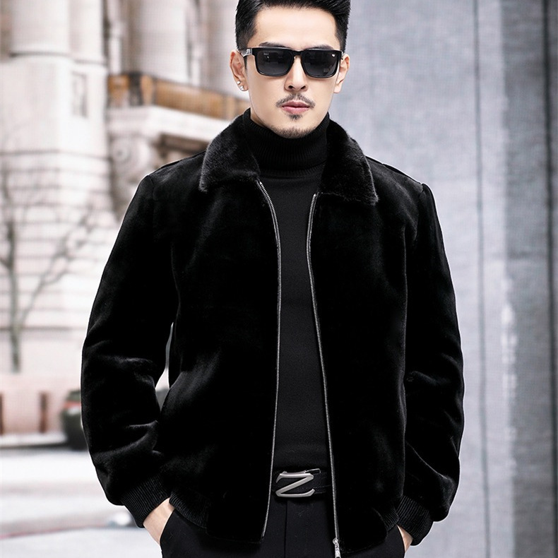 Haining Men's Gold Mink Cashmere Coat Imitation Mink Laps Dad Suit Middle-aged and Elderly Winter Thickened 2024 New Arrival