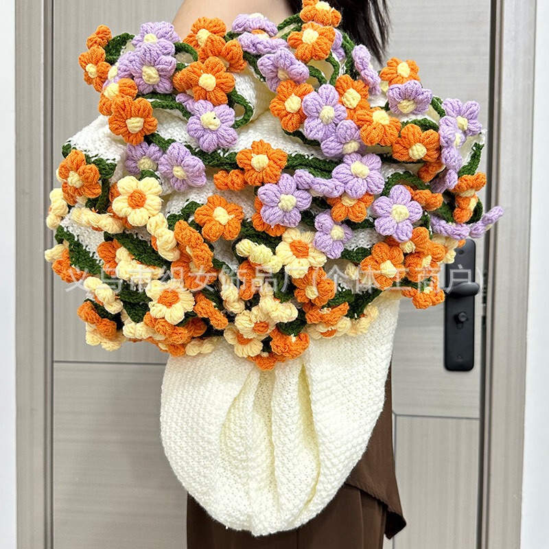 バレンタインデー 教師の日 ギフト バラ ひまわり パフ フラワー ブーケ ブランケット 手編み 完成品 卸売可能|undefined