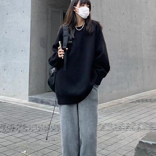 Lazy trend cool women's autumn winter loose turtleneck long sleeve knit top base chic college style Korean style