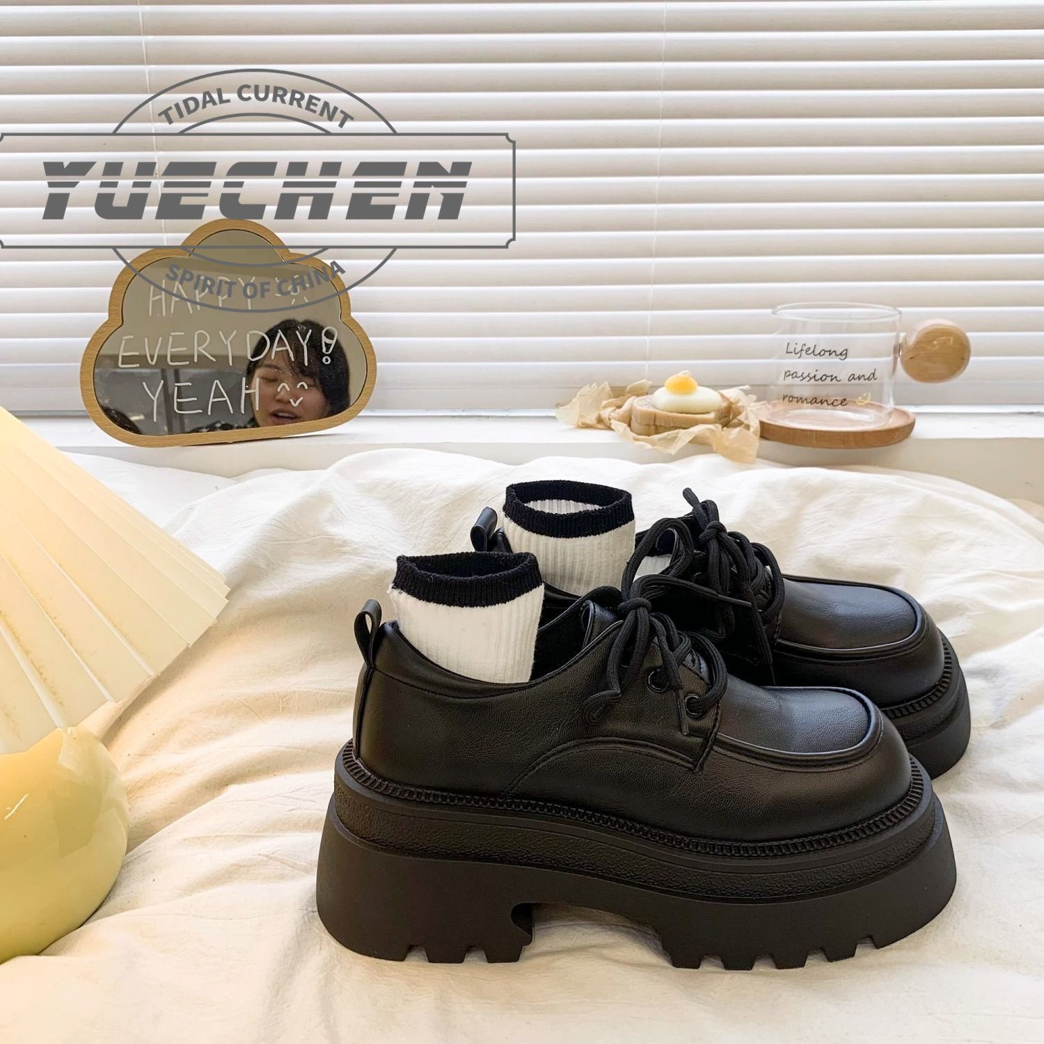 Red éxito explosivo cabeza redonda zapatos de cuero para mujeres 2023 nuevo tacones gruesos temperamento de fondo grueso japonesas jk mary zhen zapatos para niños