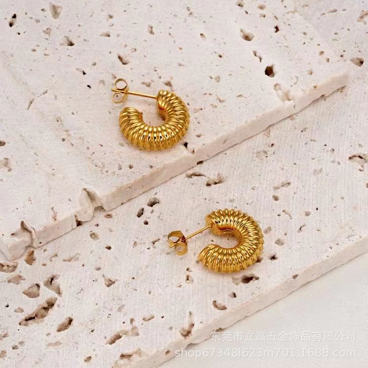 1 Paire Style Simple Forme C Placage Acier Au Titane Boucles D'oreilles display picture 5