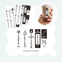 Bulk 100 Pcs/Bag Coffee Cup Rectangle Black and White Decal Gift Box Sticker Mouth Label Adhesive Label