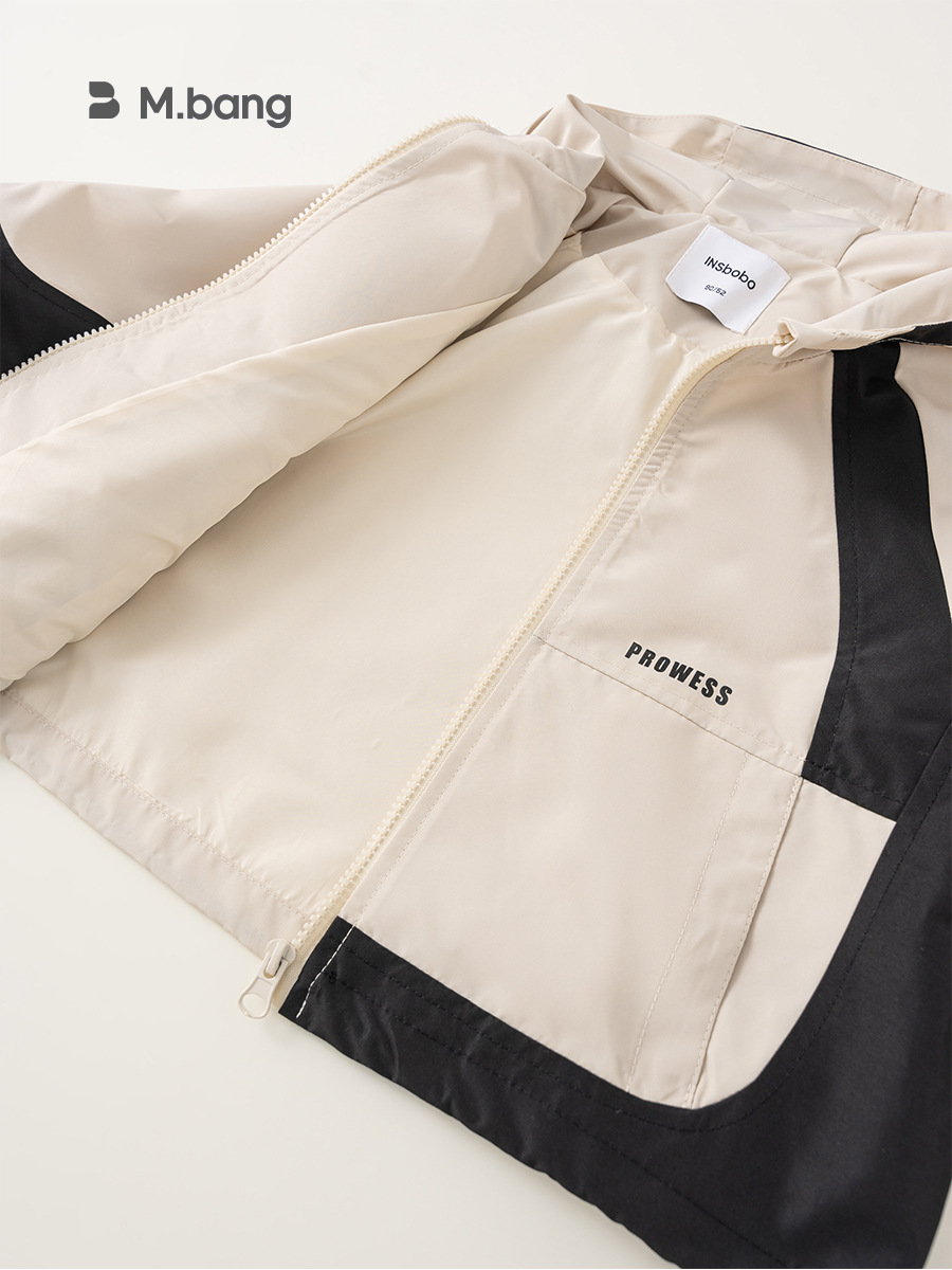 Youbao ropa para niños versión coreana de la chaqueta con capucha de color en contraste otoño nuevo estilo chaqueta de punto con estampado de letras para niños otoño e invierno