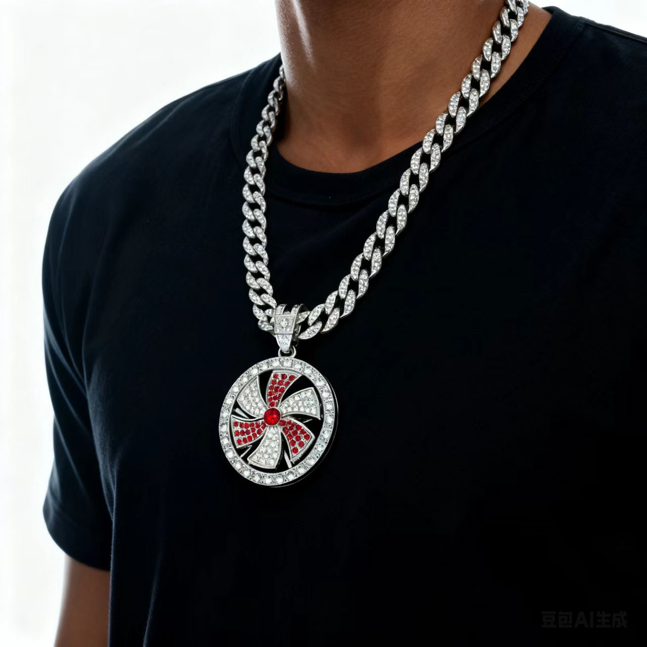 Nuevos productos de venta caliente que se pueden girar cuando se ejecuta Colgante de aleación Colgante Molino de viento Cadena de suéter Collar de sentido avanzado Accesorios para hombres