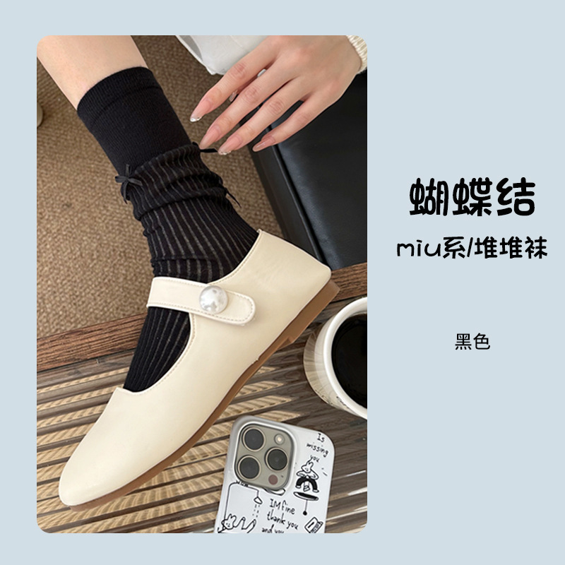 春夏芭蕾风蝴蝶结堆堆袜miu系少女袜子学院风韩版长筒袜防臭女袜|undefined