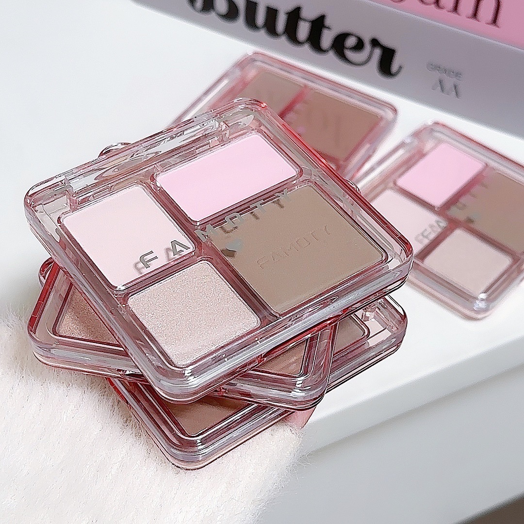 Reparando la placa de rubor de cuatro colores en uno de alto brillo FAMOTY maquillaje sombra de la nariz mate ilumina el color de expansión nacarado