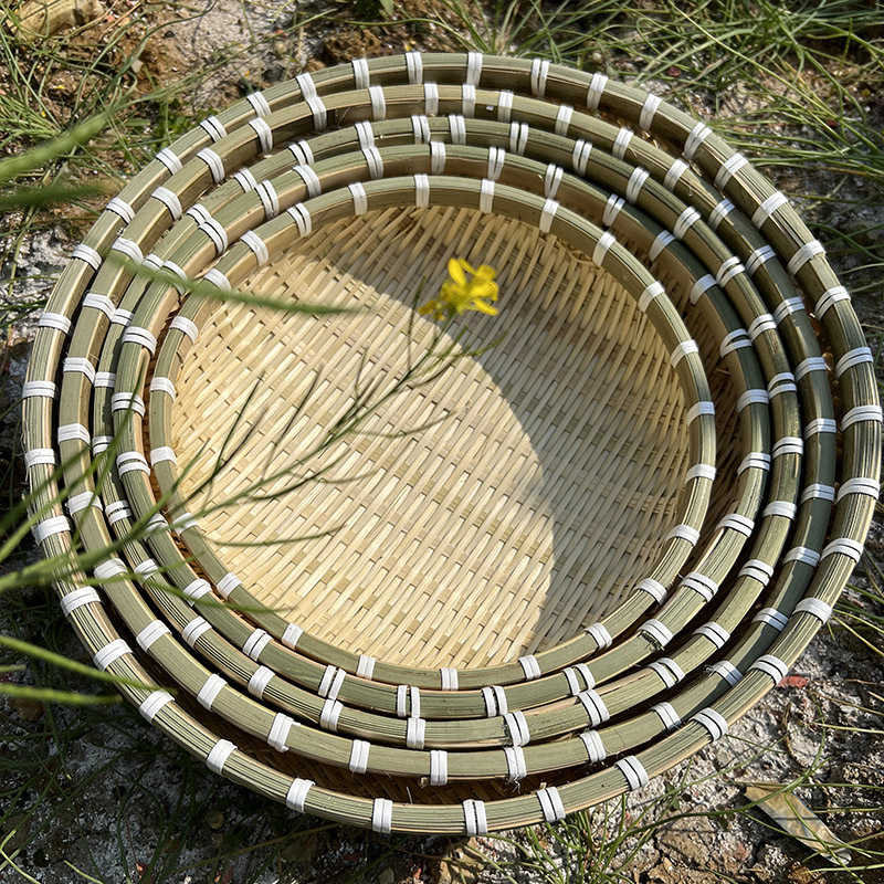 Household Rice Washing Vegetable Draining Basket Bamboo Woven Fruit Steamed Bun Basket Bamboo Sieve Natural Color Bamboo Basket Five-piece Set Store
