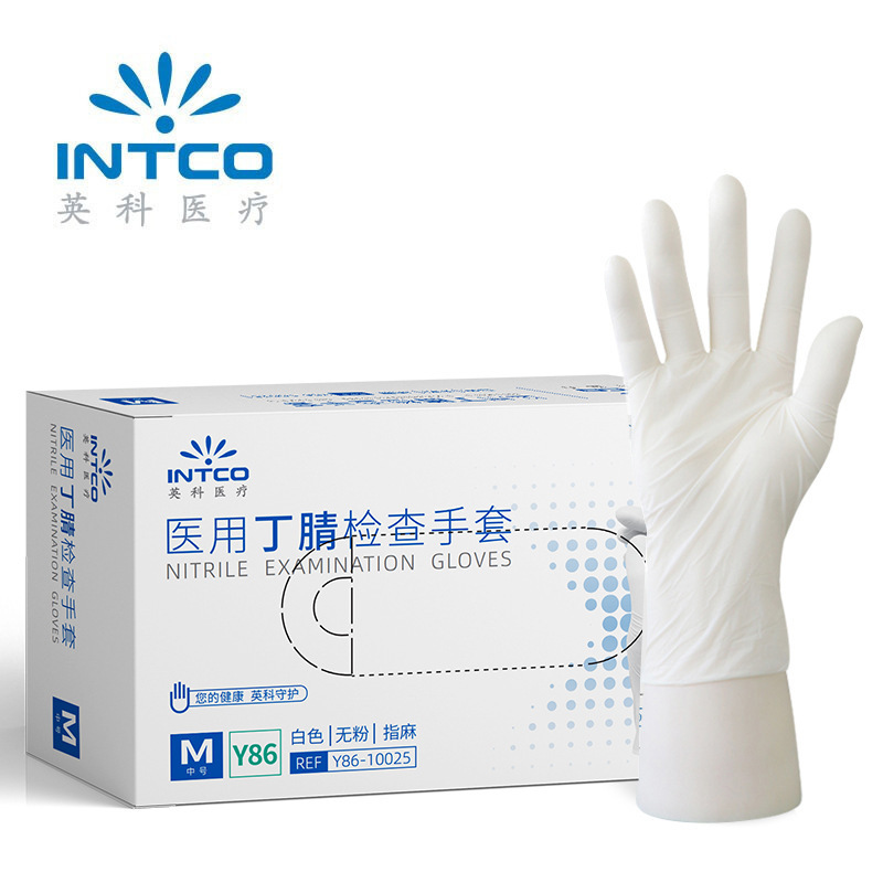 Inglés guantes médicos Y86 guantes médicos desechables de nitrilo guantes dentistas blancos de verificación Dingqing guantes al por mayor