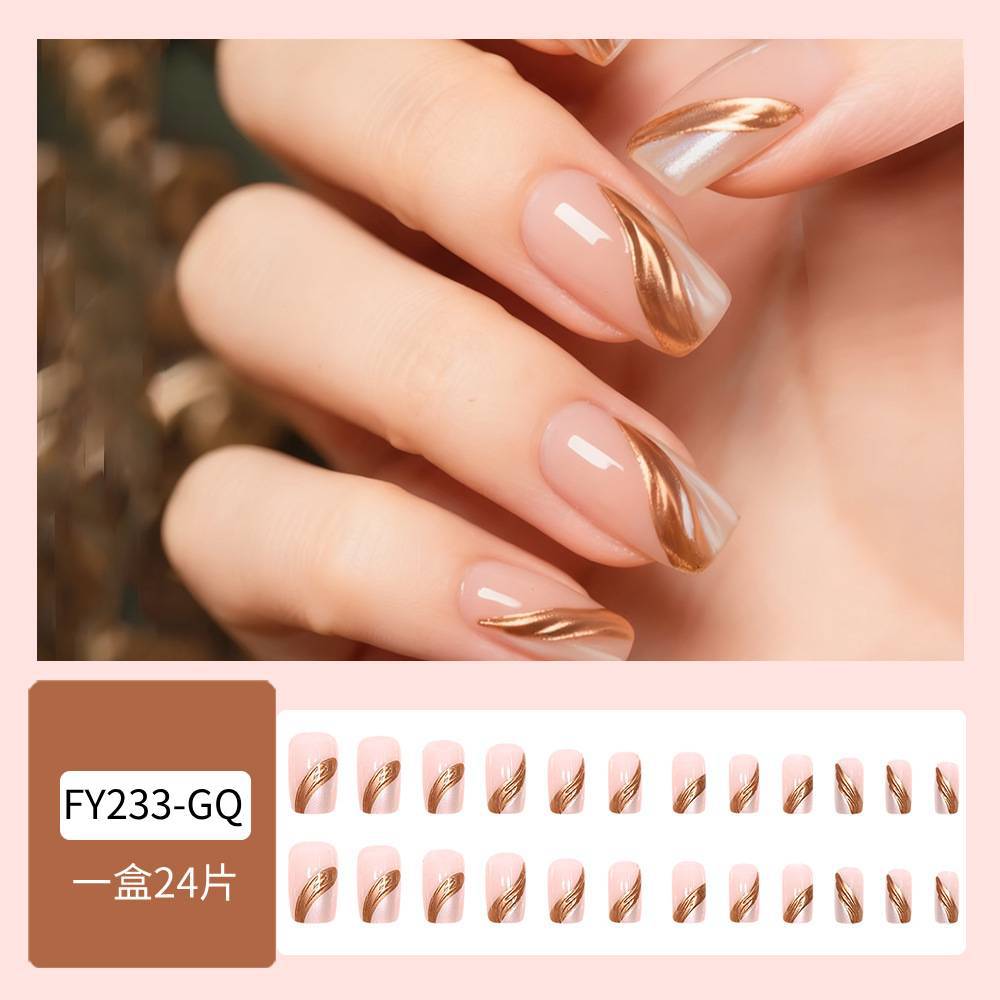 Comercio exterior polvo desnudo estereoscópico LIP oro manicure ligero lujoso elegante 24 piezas de parche de uñas falsas