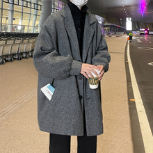 毛呢大衣男秋冬中长款呢子外套加厚宽松痞帅冬季大码风衣加厚保暖