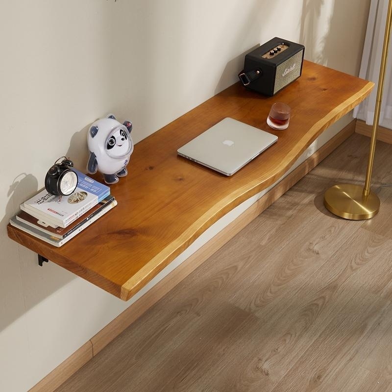 Solid Wood Wall-Mounted Folding Dining Table, Simple Computer Desk with Irregular Edges, Wall Desk, Natural Wood