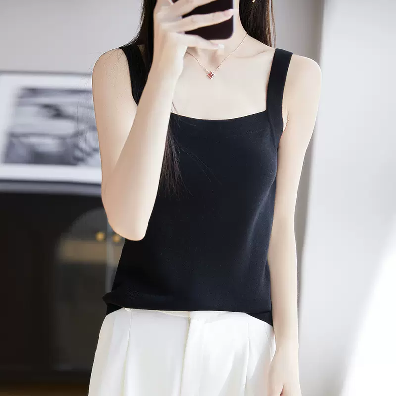 桑蚕丝吊带背心女2025夏无袖一字领性感百搭小西装内搭打底吊带
