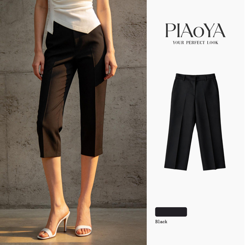 Black High-Waisted Cropped Suit Pants for Women, New Summer Style, Drapey and Slimming, Suitable for Petite Figures, Elegant Straight-Leg Casual Mid-Length Pants for Work Black High-Waisted Cropped Suit Pants for Women, New Summer Style, Drapey and Slimming, Suitable for Petite Figures, Elegant Straight-Leg Casual Mid-Length Pants for Work