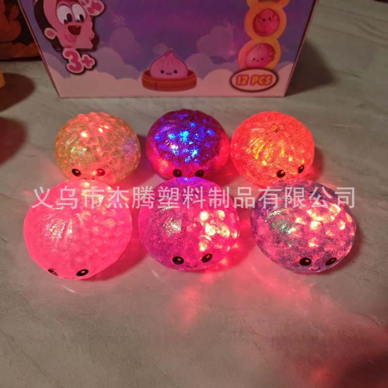 New Cross-Border Model with Lights, Gold Glitter Popping Beads, Big Bun-Shaped Stress Relief Toy, Glow-In-The-Dark, Fluorescent, Novel and Cute
