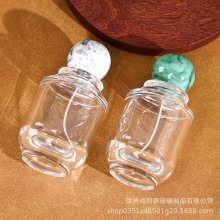 现货透明玻璃香水分装瓶100ml按压圆柱型喷雾空 瓶配彩色树脂球盖