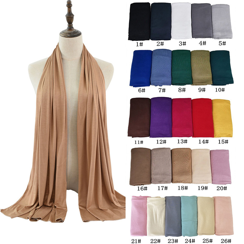 Cross-Border Pure Color Rayon Knitted Women's Scarf Mercerized Cotton Jersey Overlay Headscarf Long Scarf Wholesale Cross-Border Pure Color Rayon Knitted Women's Scarf Mercerized Cotton Jersey Overlay Headscarf Long Scarf Wholesale